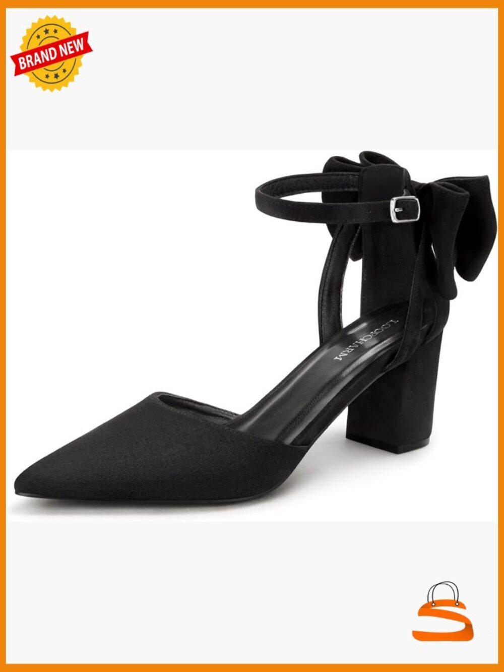 Chunky Block Heel Pointed Toe D'Orsay Pumps with Bow Ankle Strap Bridal Wedding